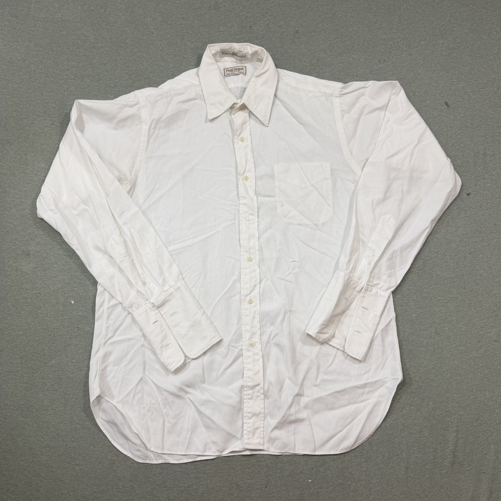 Paul Stuart Dress Shirt 16/34 Ivory Cotton Broadcloth Vintage Made in USA Mens